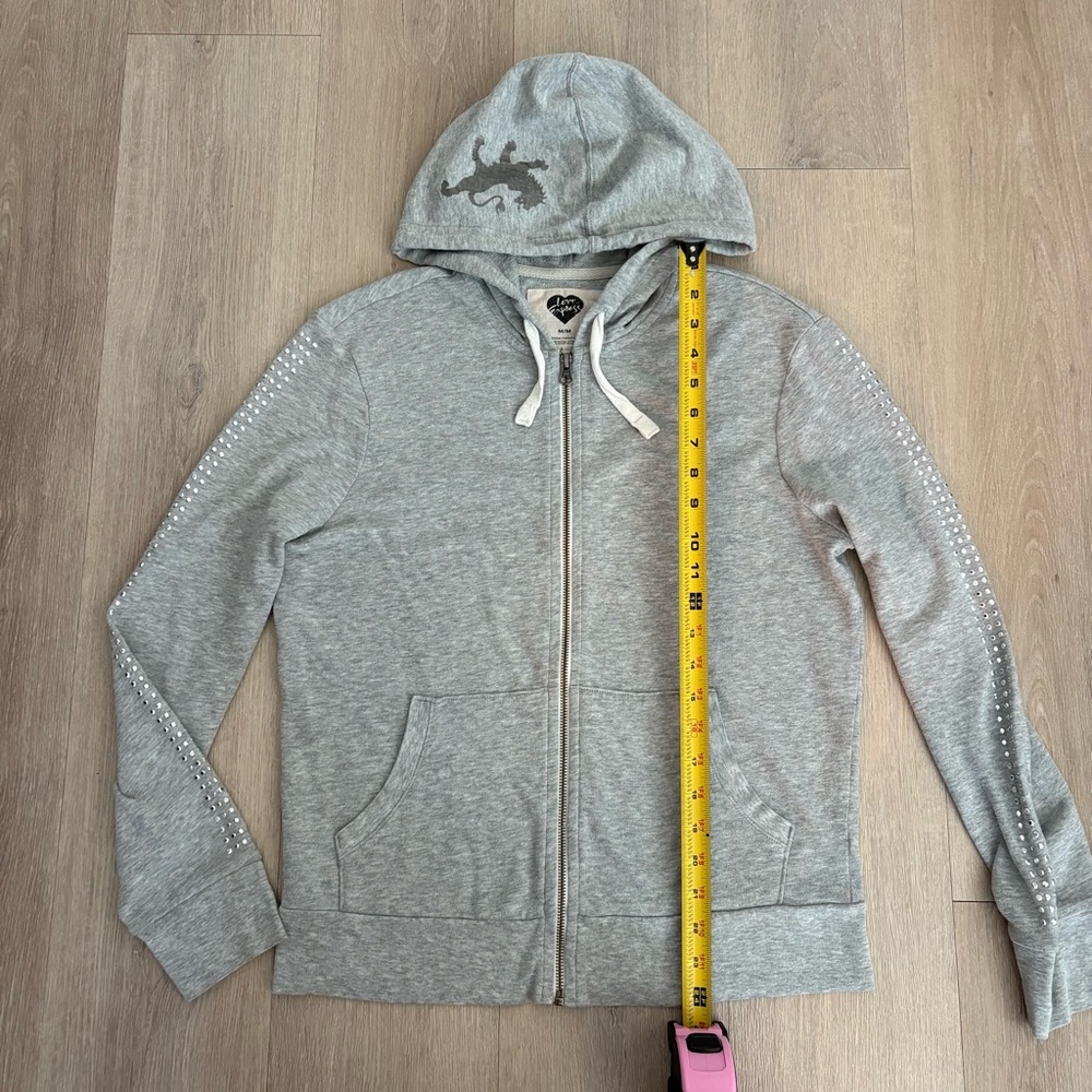 Express Womens Hoodie Medium Gray Silver Studded Lightweight Y2K Casual Comfy - Picture 9 of 12